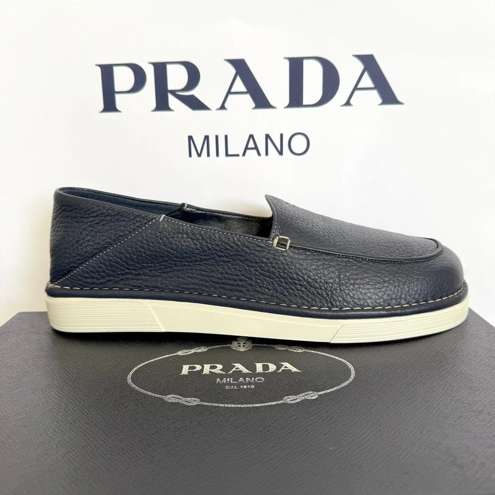 Prada Mens 2DF088 Baltico Blue Cervo Deerskin Leather Loafers UK 9